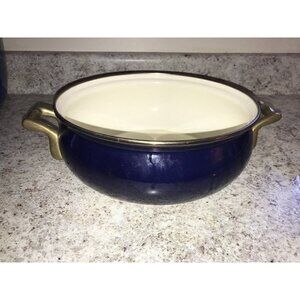 Copco Sam Lebowitz Design 7 Qt Pot No Lid Cobalt Blue Enameled Steel and Brass
